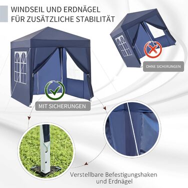 Outsunny 2x2m (6.5 x 6.5ft) Waterproof Pavilion, Pop-up Folding Canopy with 4 Side Walls, Drainage Holes Windows, Foldable Party Tent UV 30+, Garden Tent with Carrying Bag, Garden Pavilion for Patio, White (Blue)