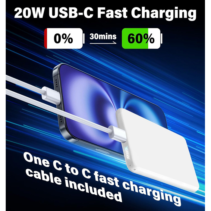 Power Bank MagSafe 5000mAh з PD 20W, QC 3.0, USB-C для iPhone 17/16/15/14/13 (Pro), білий