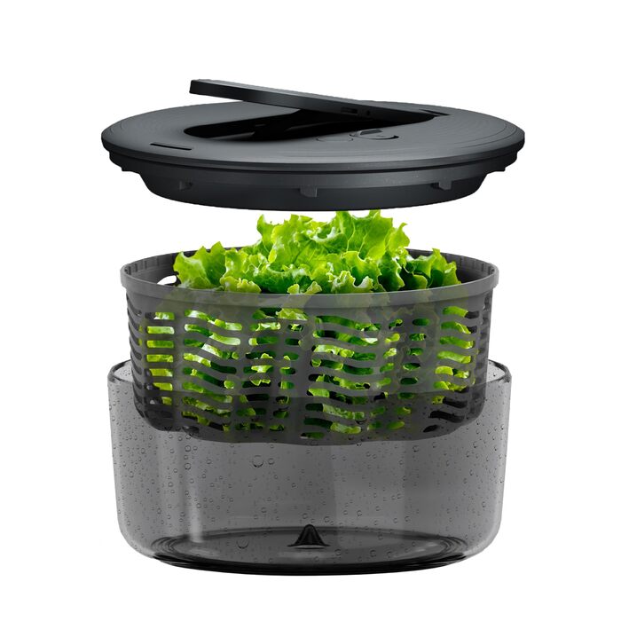 Салатниця-сушарка Zyliss Swift Dry 6L з кришкою, BPA-free, неслизьке дно, AquaVent™ технологія, кнопка стоп, придатна для миття в посудомийній машині (Сірий, Компактна)