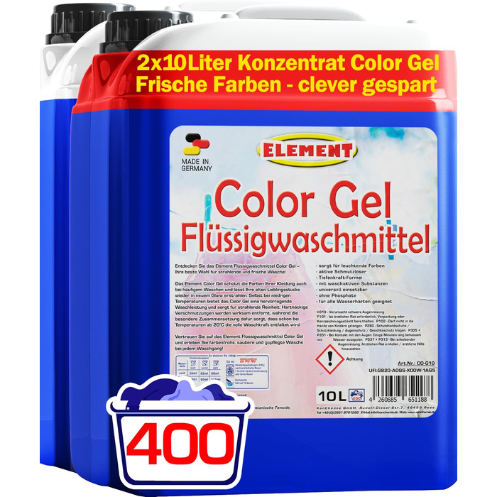 Рідкий пральний засіб Element Color Gel для кольорових речей, 10 л (200 прань), Активна свіжість
