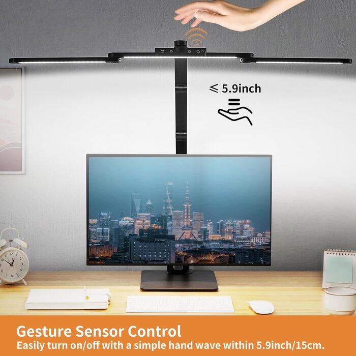 LED лампа для столу Litren 80 см з USB, сенсорне управління та таймер, 24W, чорна