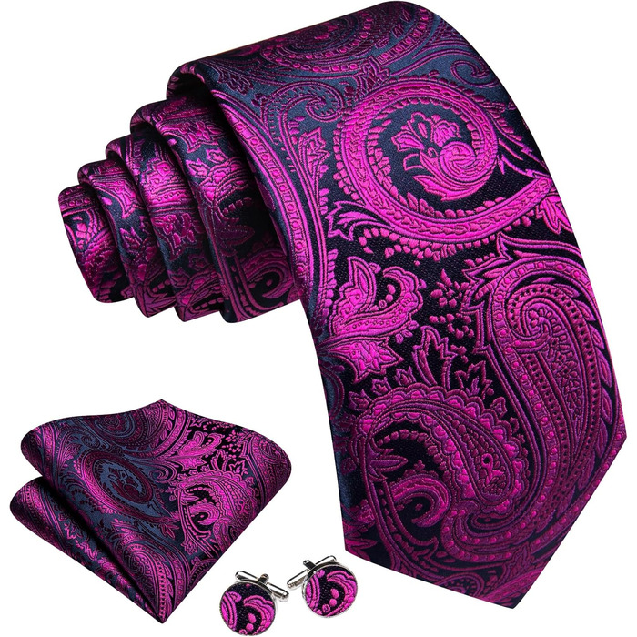Краватка з пазушною хустинкою та запонками Barry.Wang, комплект 3 шт. (фіолетовий павучий візерунок)