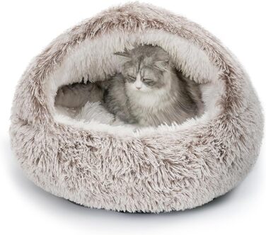 CATISM Cat Bed Washable Cat Sleeping Place for Cats Plush Pet Cat Head Pillow Cat Cushion Fluffy Kitten Puppy Snuggle Bed Pet Bed (Coffee Brown)