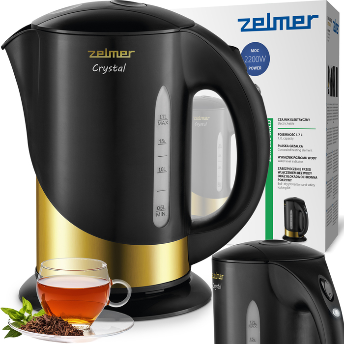 Електричний чайник Zelmer ZCK7630 Crystal Gold, 2200 Вт, 1,7 л, чорний