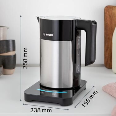 Bosch cordless kettle TWK7203, automatic shut-off, overheat protection, 7 temperature settings, keep-warm function, 1.7 L, 2200 W, black Single