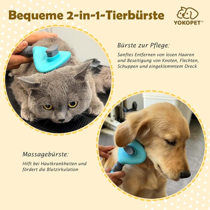 Щітка для собак та котів, видалення підшерстка, для довгої та короткої шерсті, зелена/блакитна