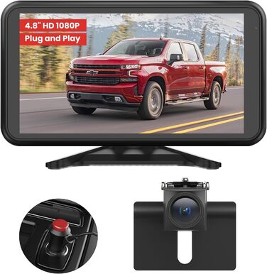 Автомобільна камера заднього виду Auto-VOX Plug & Play 4.8'' 1080P, стабільний сигнал, нічне бачення, IP69K, 3-кратний зум для вантажівок, SUV, автодомів