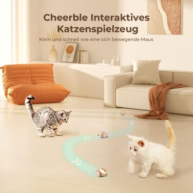 Cheerble Wicked Mouse – електрична іграшка для котів, USB-зарядка, LED-підсвітка, для активності та розвитку, колір абрикос