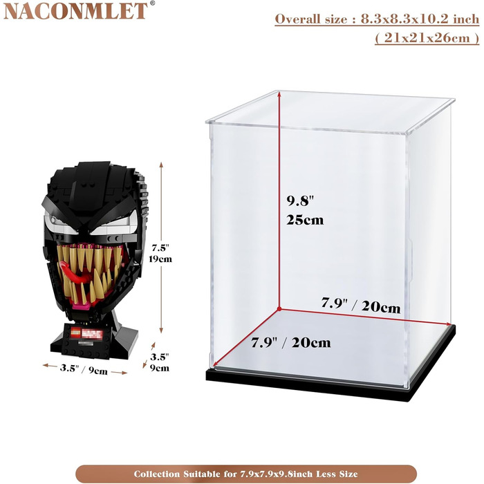 Акрилова вітрина з LED-підсвіткою Naconmlet, прозора коробка для колекційних фігурок та моделей, з дверцятами, 20x20x25 см