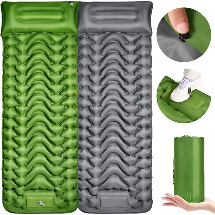 Self-Inflating Camping Mat with Integrated Support Belt - Durable & Moisture-Resistant Travel Pad for Camping, Indoor/Outdoor Use, Hiking (196x130x9cm)