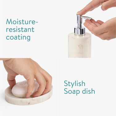 Набір для ванної кімнати Navaris: дозатор мила, стакан для зубної пасти, аксесуари для ванної кімнати (3 шт.) - штучний камінь, бежевий