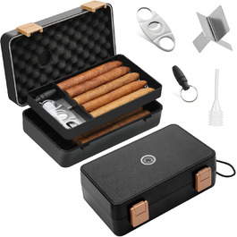 Зберігання сигар: Humidor з іспанської кедру з аксесуарами, гігрометром та вологостійким корпусом, чорний