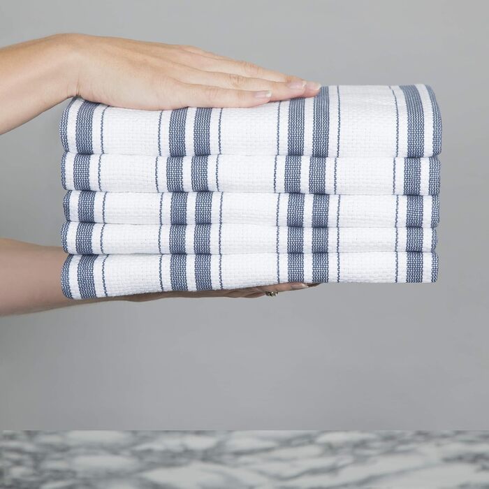 Sticky Toffee Striped Dishcloths 100% Cotton | 5-Piece Set | 50 x 70 cm | Blue Stripes | Absorbent Restaurant Bar Glass Dishcloths