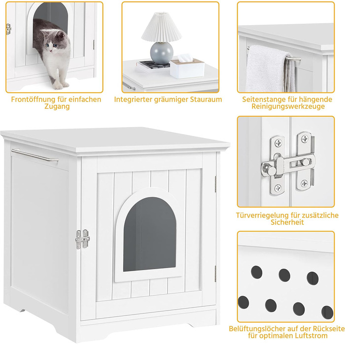 Yaheetech Cat House Cat Cave White Enclosed Cat Toilet with Entrance & Towel Holder Cat Litter Box Cabinet for Cats Dogs Pet 48.5 x 51 x 51.5 cm, White