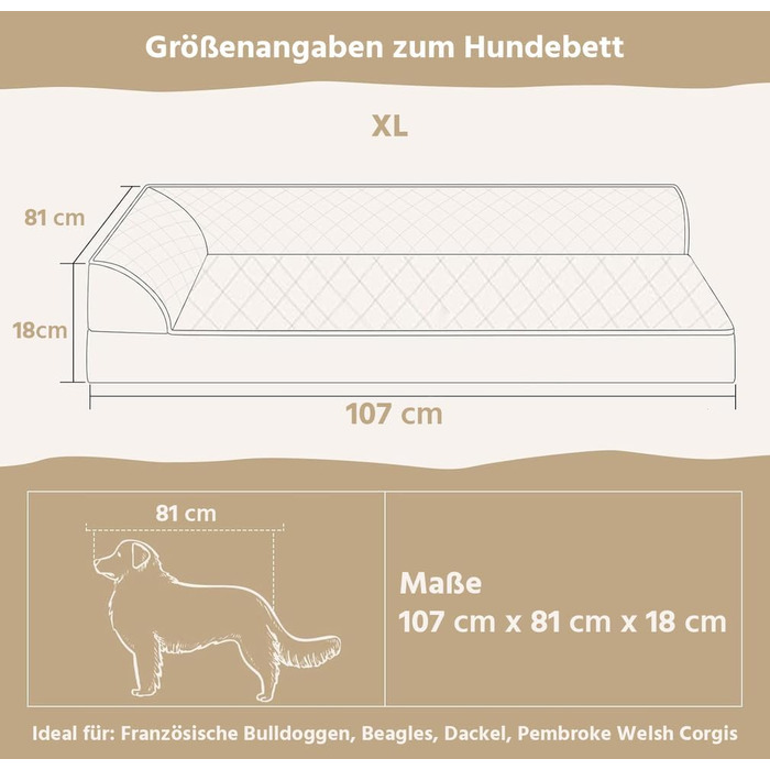 Ортопедичні лежанки для собак великих порід - водонепроникні знімні лежанки з водонепроникним дном та знімним, пральним чохлом (XL 107x81x18 см)