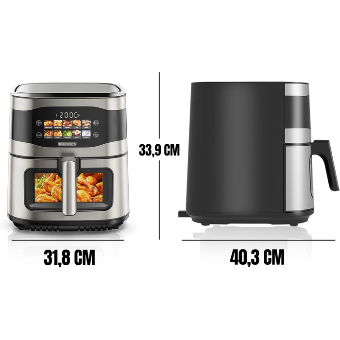 Фритюрниця повітряна HEINRICHS 9L XXL з LED-дисплеєм, 10-в-1, 1800W, без жиру, з таймером, сенсорне управління, для кухні