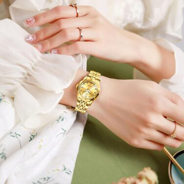 Годинник жіночий OLEVS з нержавіючої сталі, кварцовий, аналоговий, з датою, золотий, водонепроникний