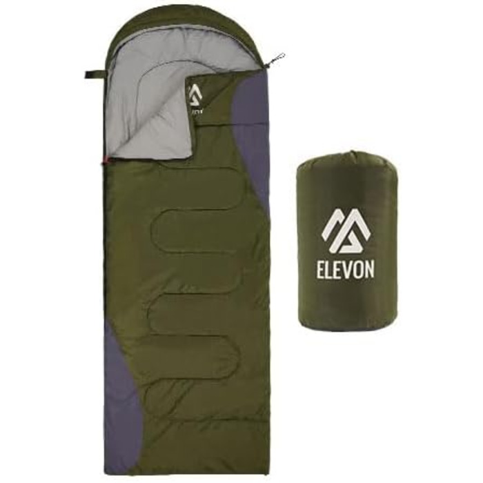Спальний мішок Elevon для дорослих, підлітків та дітей, 3-4 сезони, водонепроникний, компактний, для кемпінгу та подорожей, зелений