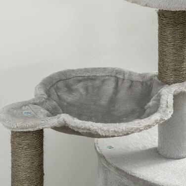 Комплексна кігтеточка Pawhut з будиночком для кота, ліжком та гамаком, та іграшками, 60 см x 40 см x 113 см, світло-сіра