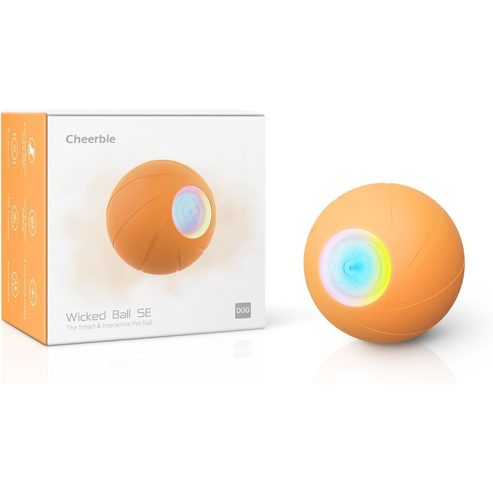 Інтерактивна іграшка м'яч для собак Wicked Ball, саморухомий з 3 режимами, LED-підсвітка, помаранчевий
