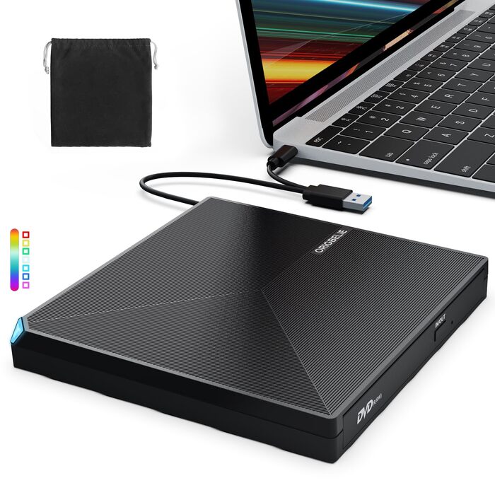 Зовнішній DVD-привід ORIGBELIE USB 3.0 та Type-C, портативний DVD-записувач для ноутбука та ПК