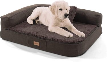 Ортопедичне собаче ліжко-софа Odin, миється, не слизьке, з піднятою спинкою, кошик для собак, розмір S/L 80x60 см, темно-коричневе