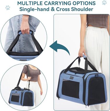 Транспортна переноска для котів та маленьких собак Petfit - легка переноска для подорожей літаком, з ременем безпеки та розширюваним килимком, блакитна (L)