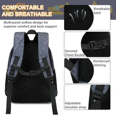 LOIDOU Рюкзак для хлопчика, рюкзак для дитячого садка, шкільний рюкзак 38 см, 3-8 років (Темно-сірий)