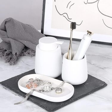 Набір аксесуарів для ванної кімнати Umlaca: мильниця, дозатор мила 350 мл, стакан для зубної пасти 320 мл, білий