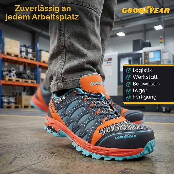 Чоловічі захисні робочі черевики Goodyear S1P SRA HRO, безметалеві, легкі та дихаючі, помаранчево-сині, розмір 44 EU
