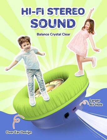 iClever Бездротові навушники для дітей з LED-підсвіткою, обмеження гучності 74/85 дБ, 43 години роботи, стерео звук, Type-C, AUX-кабель, Bluetooth 5.3, для планшетів/подорожей (зелено-блакитний)