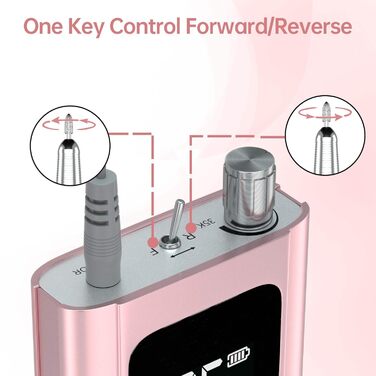 Електричний фрезер для нігтів Delanie 35000 об/хв: набір для манікюру з насадками, регулювання швидкості та напрямку, рожеве золото