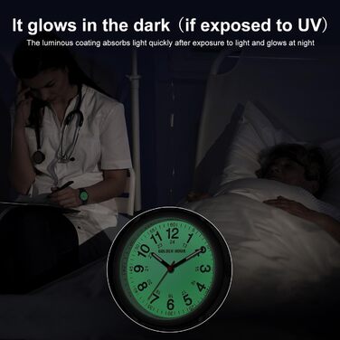 Водонепроникні годинники для медсестер GOLDEN HOUR - годинник для медичних працівників, студентів, жінок та чоловіків, світлодіодне підсвічування, 24 години з секундною стрілкою, силіконовий ремінець (білий/чорний)