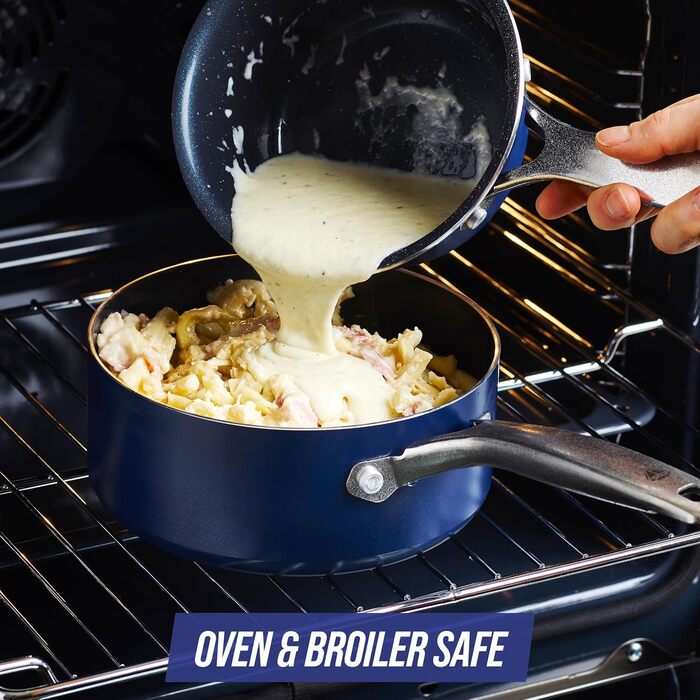 Набір посуду Blue Diamond Cookware Diamantstruktur Keramik Antihaft, 0.9 л, з кришкою та ручкою, не містить PFAS, для плити (не індукція), можна мити в посудомийній машині, можна використовувати в духовці