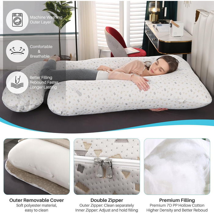 Подушка для вагітних GKXLH – J-подібна подушка для підтримки спини, живота та стегон (сіра з крапками)