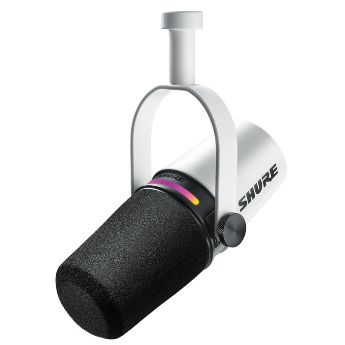 Мікрофон Shure MV7+ Gen 2 для подкастів, стрімінгу та запису – білий. USB/XLR, LED-сенсор, авто-регулювання рівня, цифровий поп-фільтр