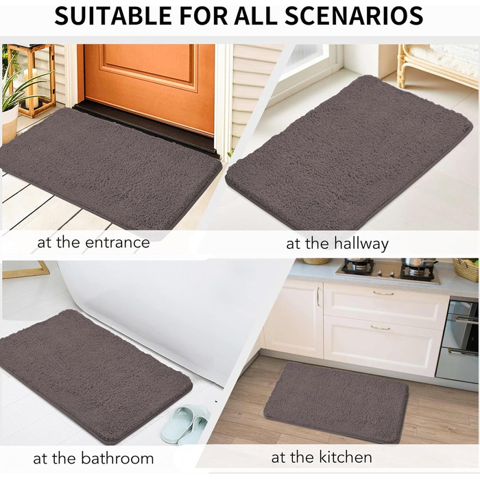 Килимок для ванної кімнати 40x60 см, антиковзаючий, м'який, швидковисихаючий, з високим ворсом, з мікрофібри для ванни, душу та ванної кімнати (прямокутний, колір: кава)
