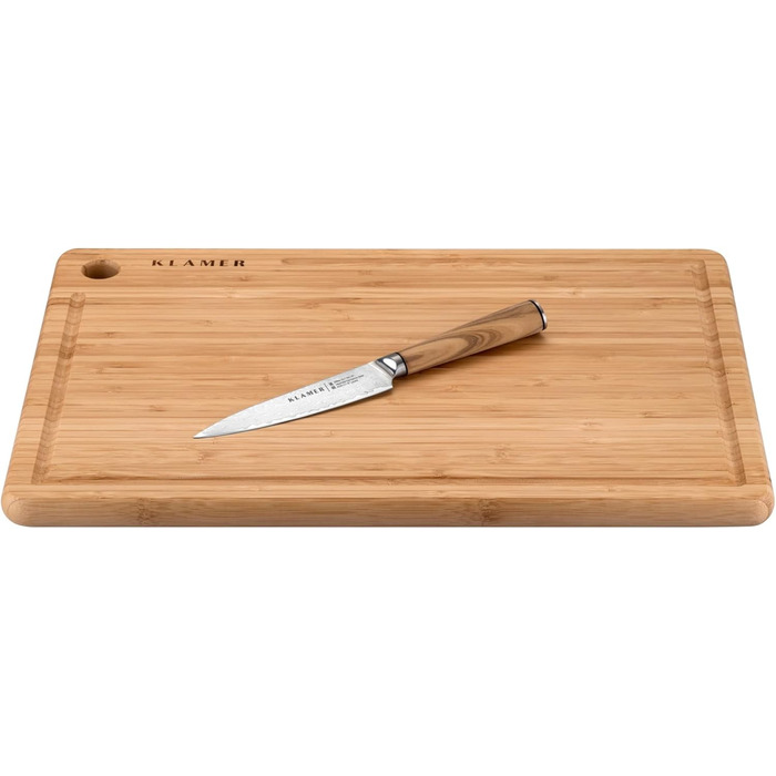 Японський ніж Santoku з дамаської сталі Klamer Premium, 18 см, кухонний ніж з оливкового дерева