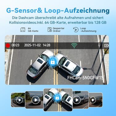 Автомобільний відеореєстратор 4K/1080P 4-канальний (передній, задній, внутрішні) з SD-картою 64ГБ, 3