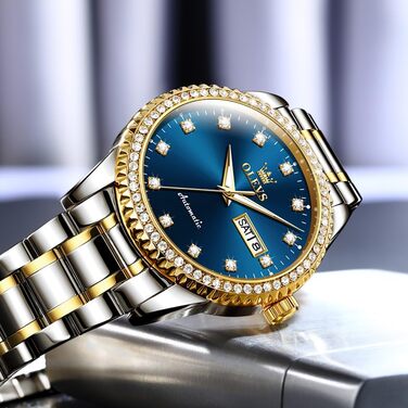 Чоловічий механічний годинник OLEVS зі скелетоном, автоматичний водонепроникний годинник (7003-silber, Goldblau)