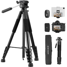 Штатив K&F Concept S255A3+BV01: Легкий штатив 190 см з сумкою та підставкою для смартфона/камери