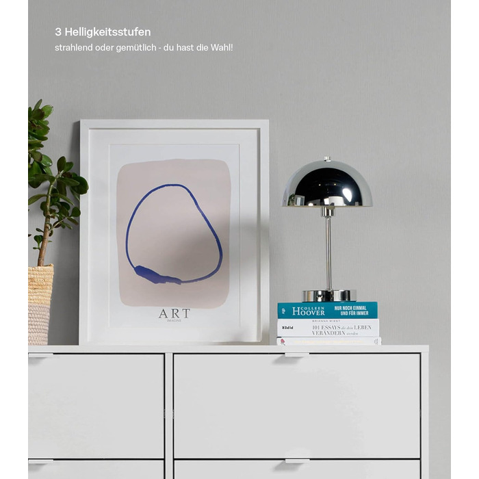 Mokebo® LED настільна лампа бездротова, акумуляторна, з регулюванням яскравості та USB-C, 'The Lighthouse', вінтажна лампа-горщик, грибний світильник та настільна лампа кольору тауп, метал, з батареєю, тепле біле світло, сріблястий колір