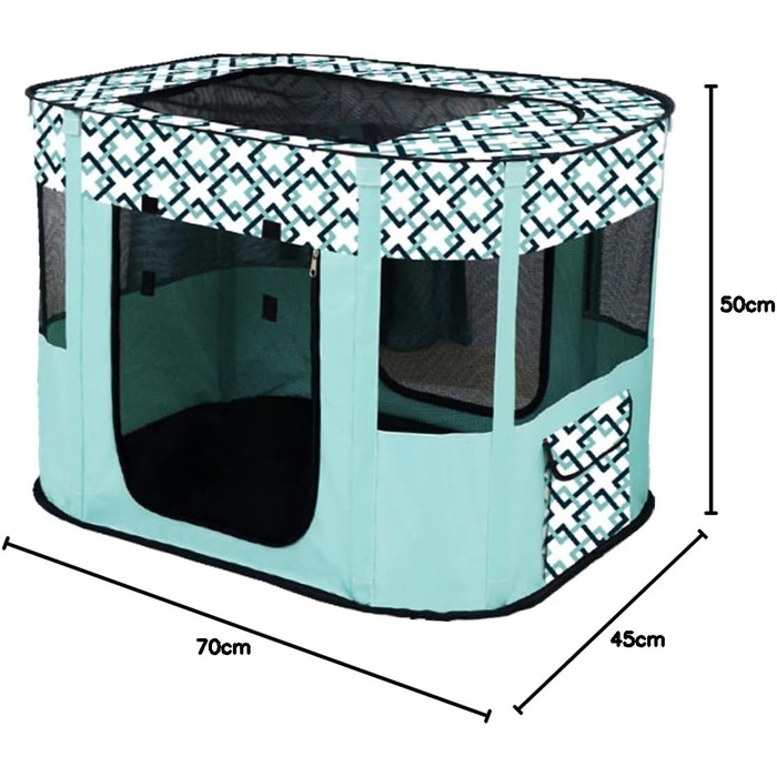 Переносний вольєр для собак та котів, складаний загон для тварин, будиночок для кошенят та цуценят, закритий вольєр для тварин (70*50 см, м'ятно-блакитний)
