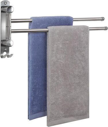 Тримач для рушників настінний поворотний 180° з нержавіючої сталі, 4-х вільний, з регульованою поличкою для ванної, кухні та гардеробу. Сріблястий колір