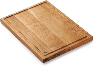 Cutting and Serving Board made of high-quality oak, 35 x 25 cm in size with juice groove | Antibacterial kitchen board from Europe | Serving board, breakfast board, solid wood board