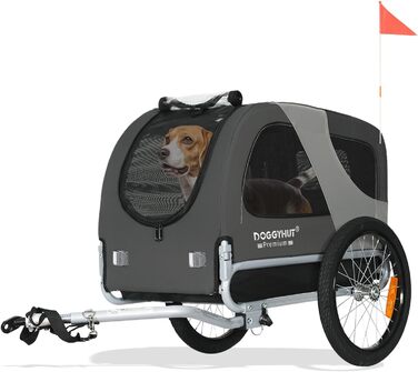DOGGYHUT® Преміум велосипедний причіп для собак середнього розміру до 23 кг, складаний (сірий)