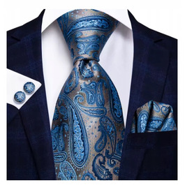 Елегантний набір: синтетична шовкова краватка, затичка та кишенькова хустка з жакардовим візерунком