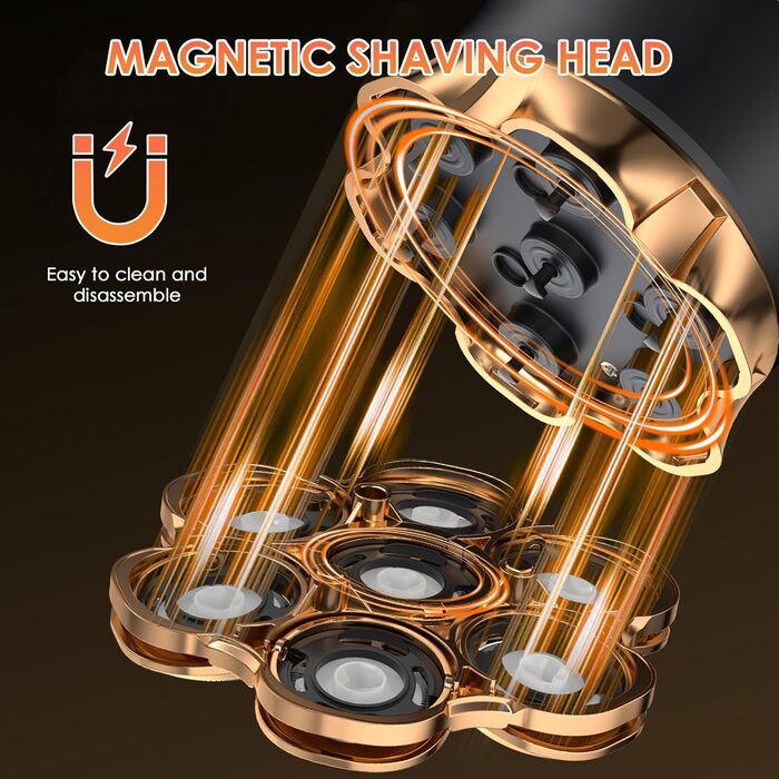 Електрична бритва чоловіча 7D Glatzen з плаваючою головкою, LED-дисплеєм, 2 режимами, Type-C зарядка, водонепроникна, акумулятор 120 хв, золотий колір