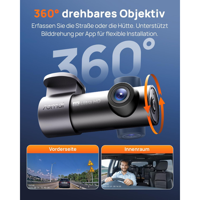 Автомобільний відеореєстратор 70mai M310 Plus 4K з цілодобовим моніторингом паркування, чорний