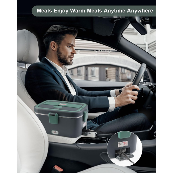 AUTOPkio Electric Lunch Box 1.8L 80W, 12V/24V/220V Large Heated Food Warmer with Bag, Stainless Steel Fork & Spoon for Car, Truck, Office